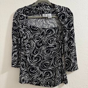 Worthington Stretch Black & White Swirl Square Neck Blouse M